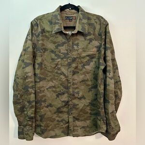 Men’s GUESS Corduroy Button Down Camo Shirt Size Large